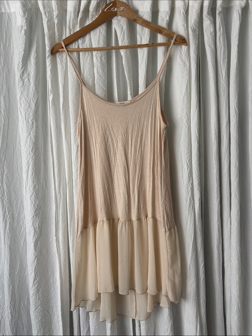 easel Nude Blush Layered Ruffle Hem Camisole Dress